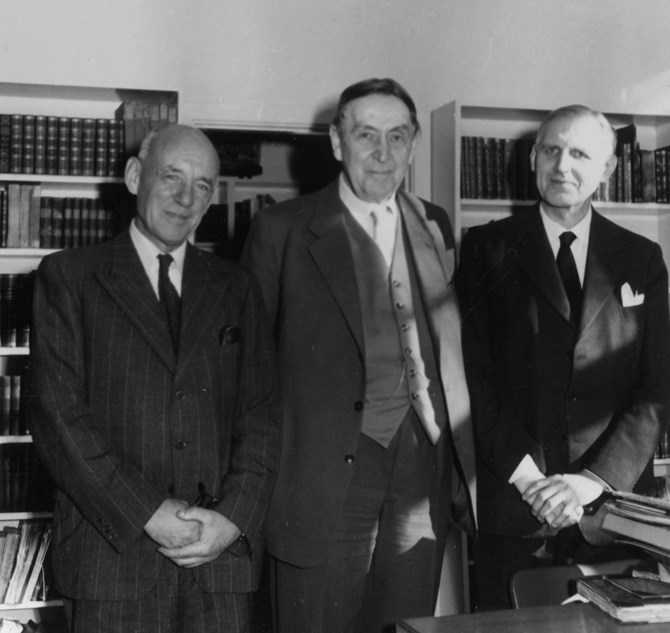 Albert Ugland, Francis Bull og O.A. Aalholm i arkivets lesesal