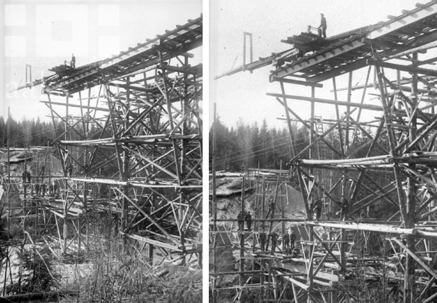 Bygging av jernbanebro over Storelva i Gjerstad