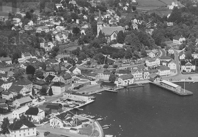 Deler av sentrum i Grimstad